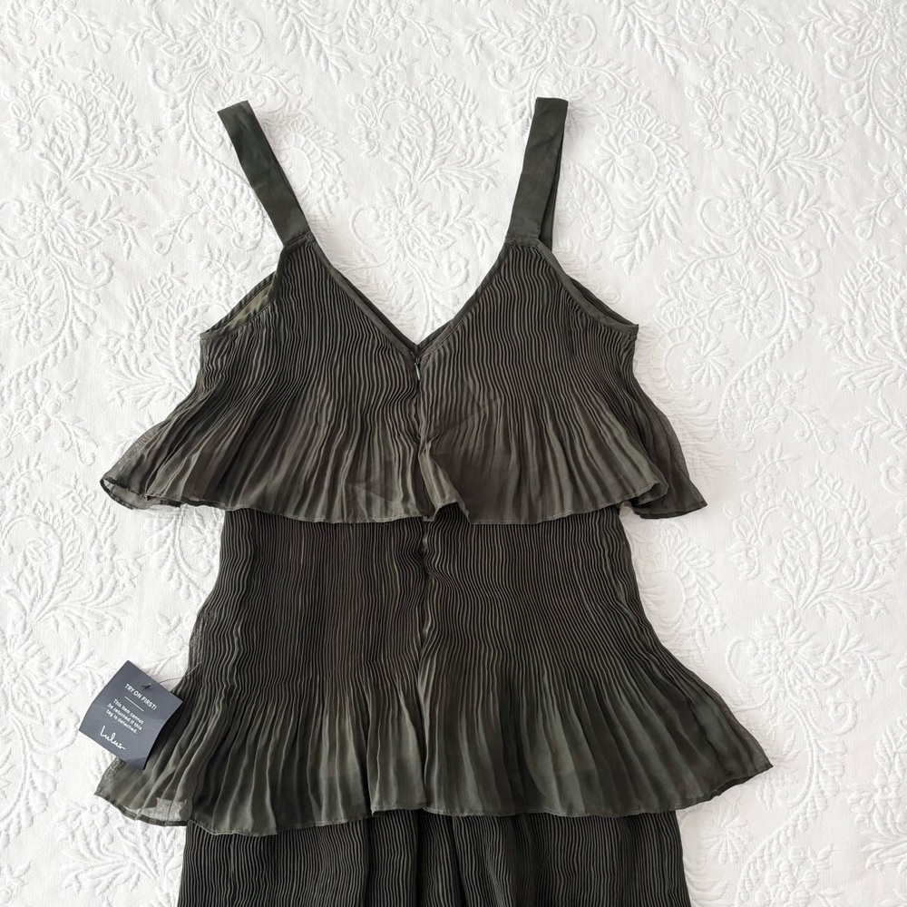 NWT Lulus Elegant Nature Olive Green Pleated Sleeveless Tiered Maxi Dress Small - Picture 5 of 8